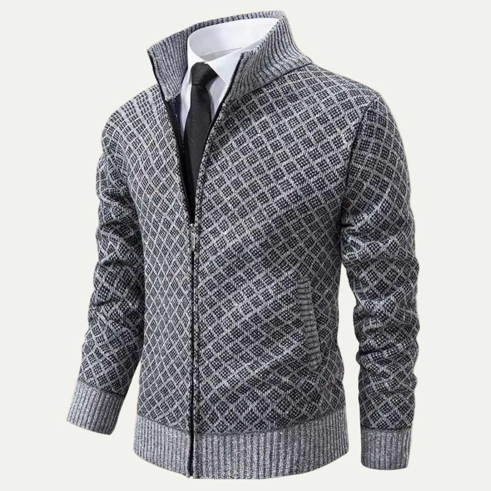Men’s Full Zip Diamond Knit Cardigan