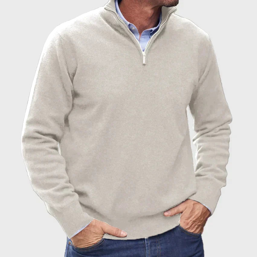 Men’s Plain Knit Cashmere Sweater with Funnel Neck