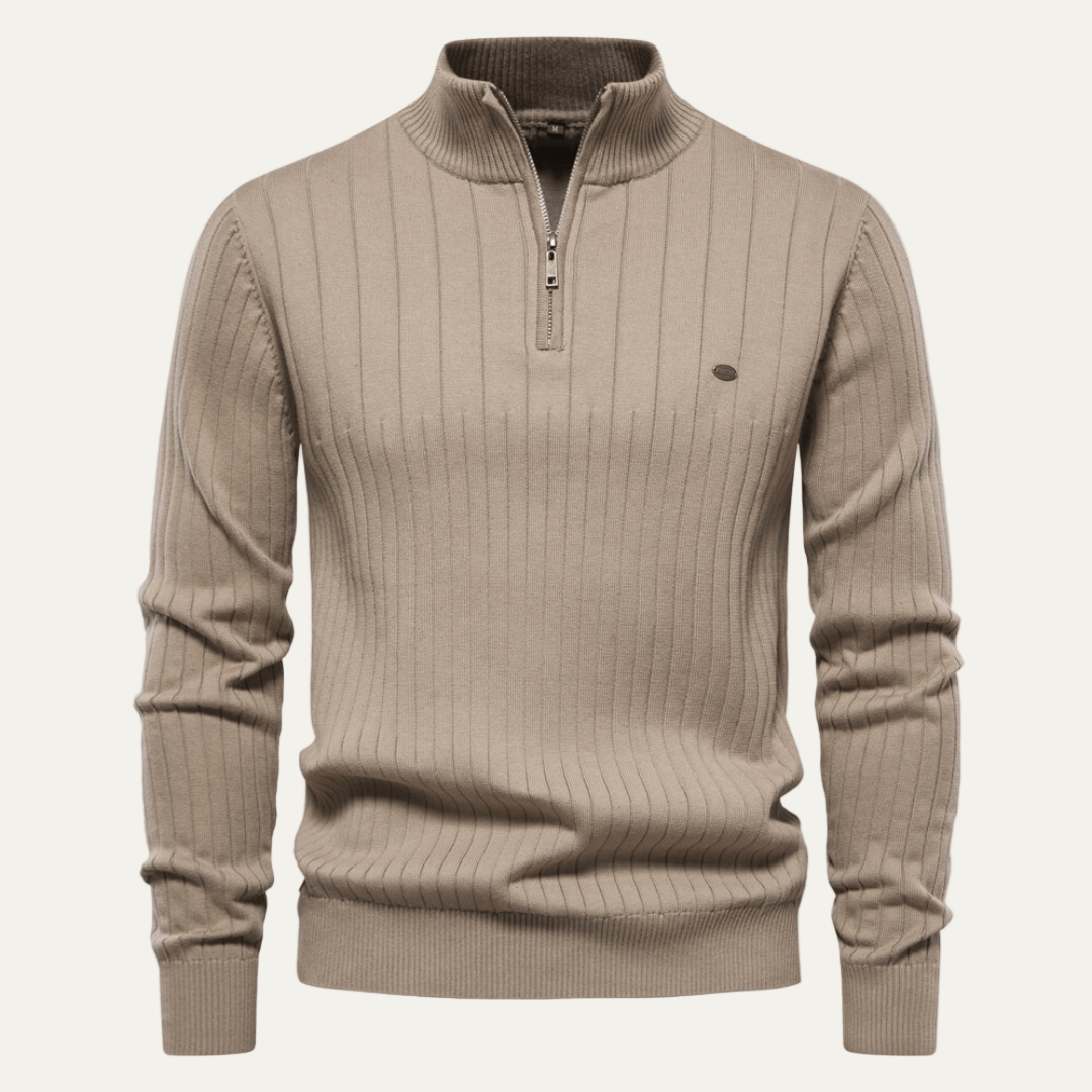 Men’s Ribbed Stand Collar Zip Sweater