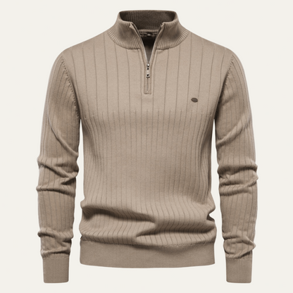 Men’s Ribbed Stand Collar Zip Sweater