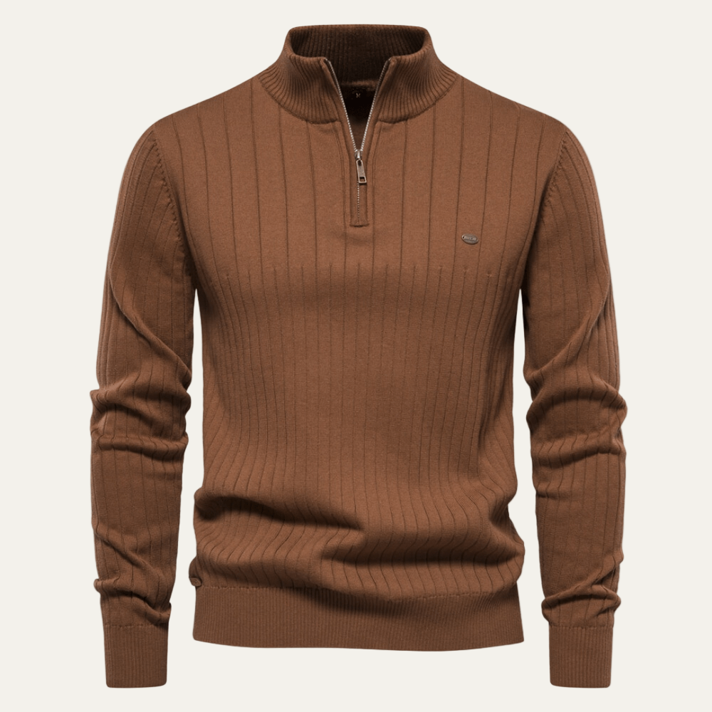Men’s Ribbed Stand Collar Zip Sweater