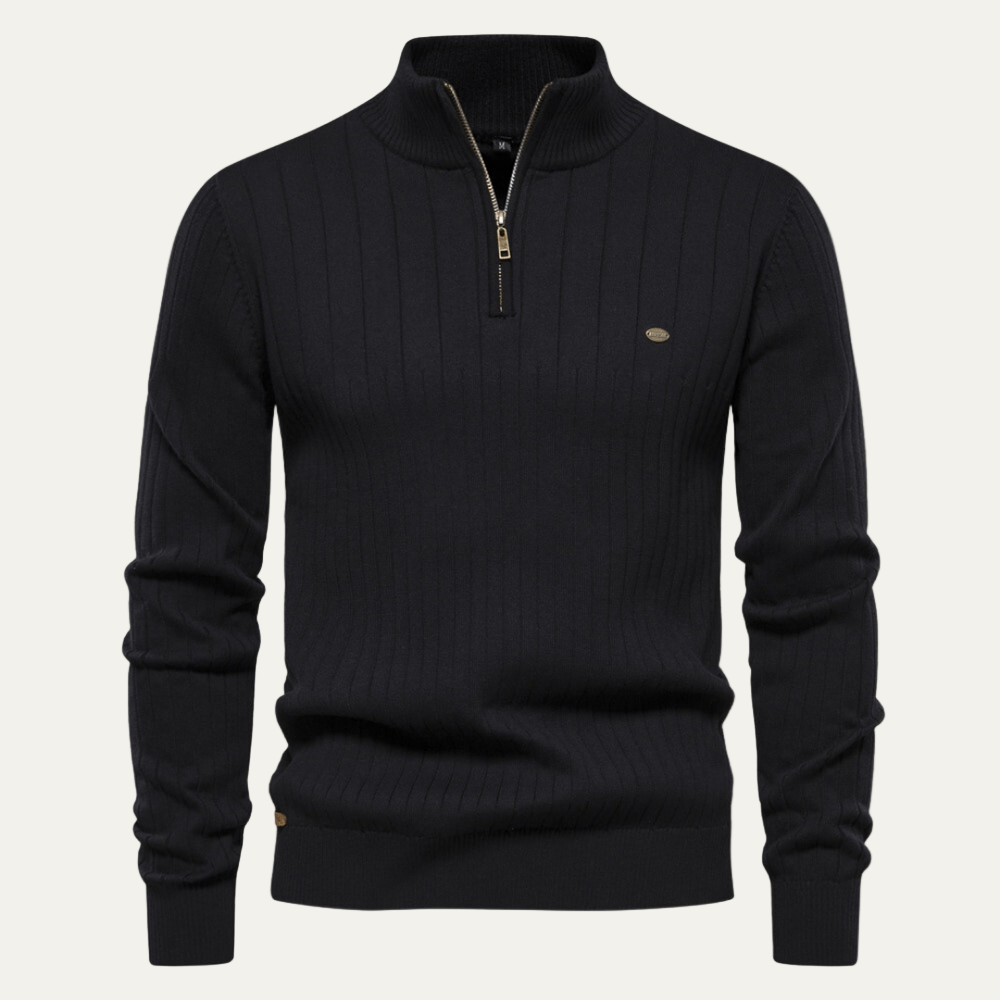 Men’s Ribbed Stand Collar Zip Sweater