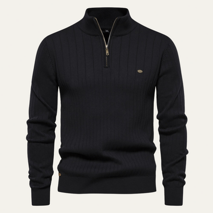 Men’s Ribbed Stand Collar Zip Sweater