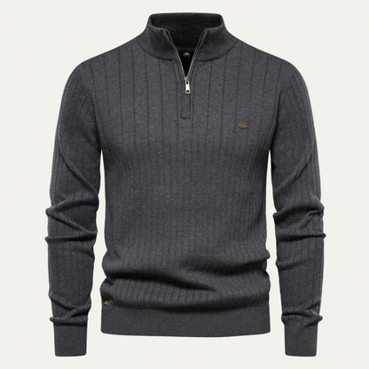Men’s Ribbed Stand Collar Zip Sweater