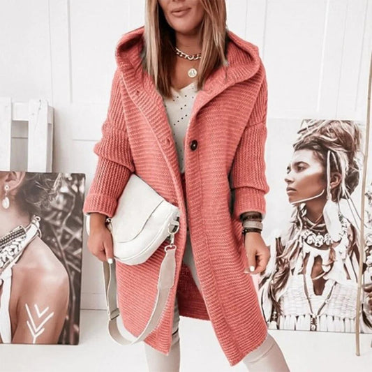 Warm Women's Cable Knit Hooded Cardigan Sweater - BritishElegance