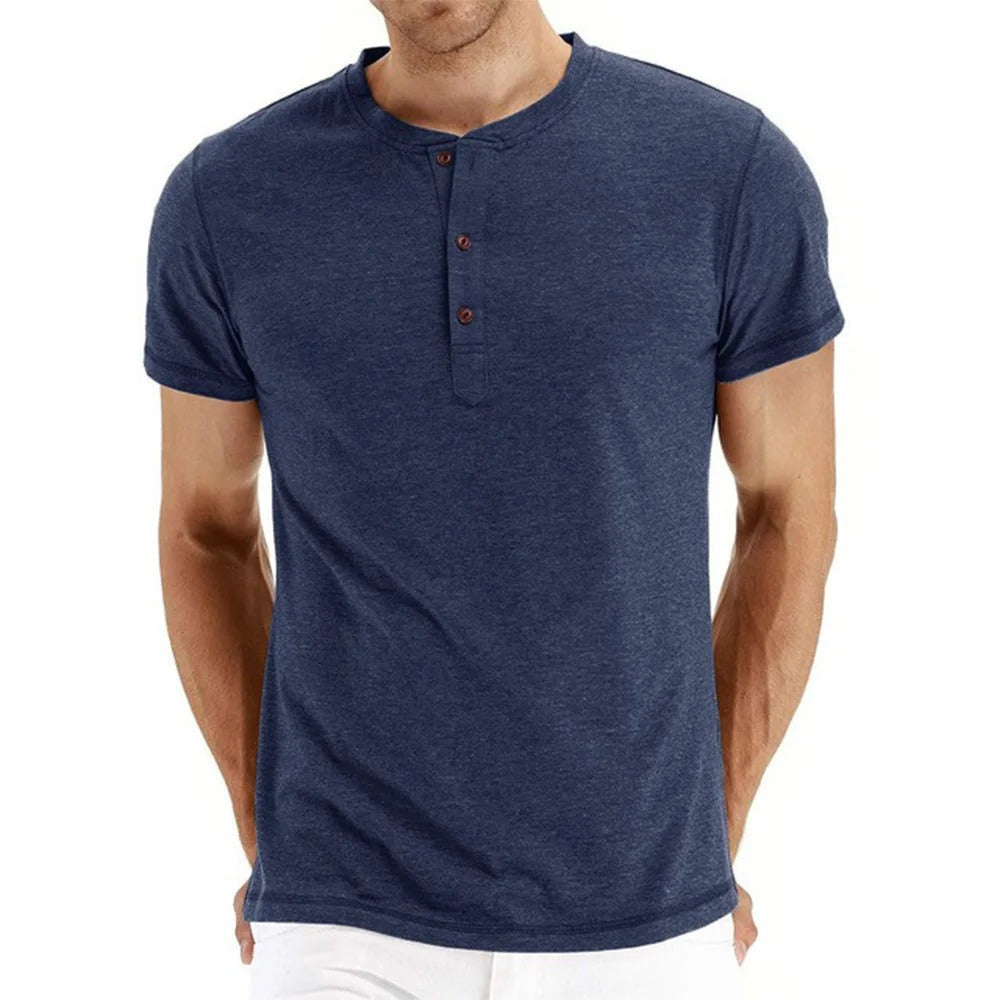 Classic Fit Cotton Henley Tee Shirt - BritishElegance