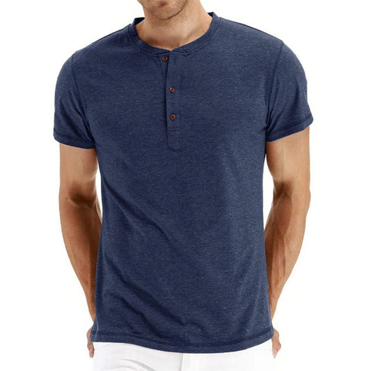 Classic Fit Cotton Henley Tee Shirt - BritishElegance