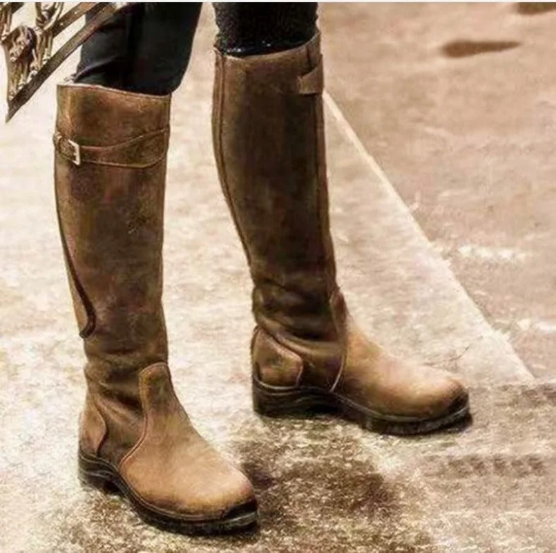 Olivia  Knee-High Boots | Buckle Detail Grip Sole Boots