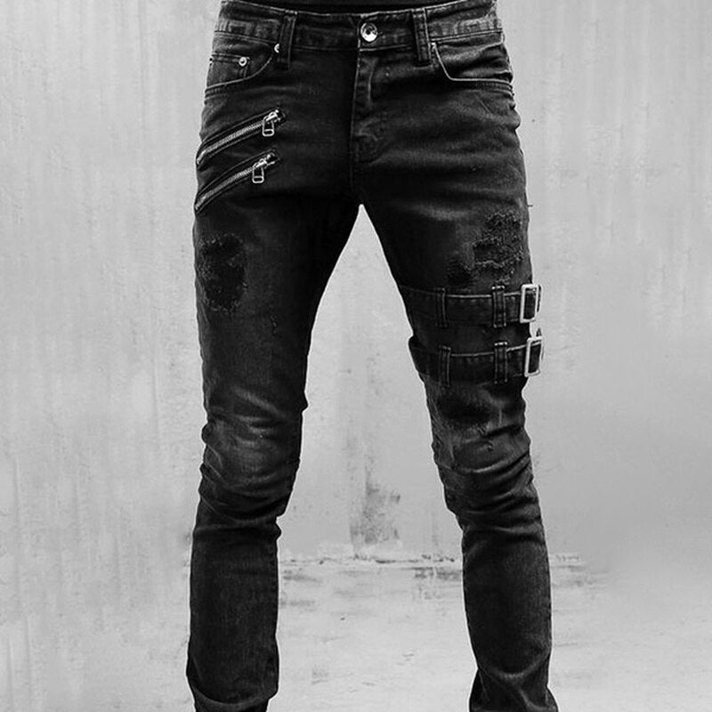 Men's Premium Slim Fit Dark Jeans with Zip Pockets
