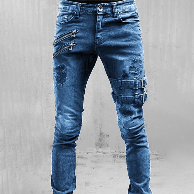 Men's Premium Slim Fit Dark Jeans with Zip Pockets - BritishElegance
