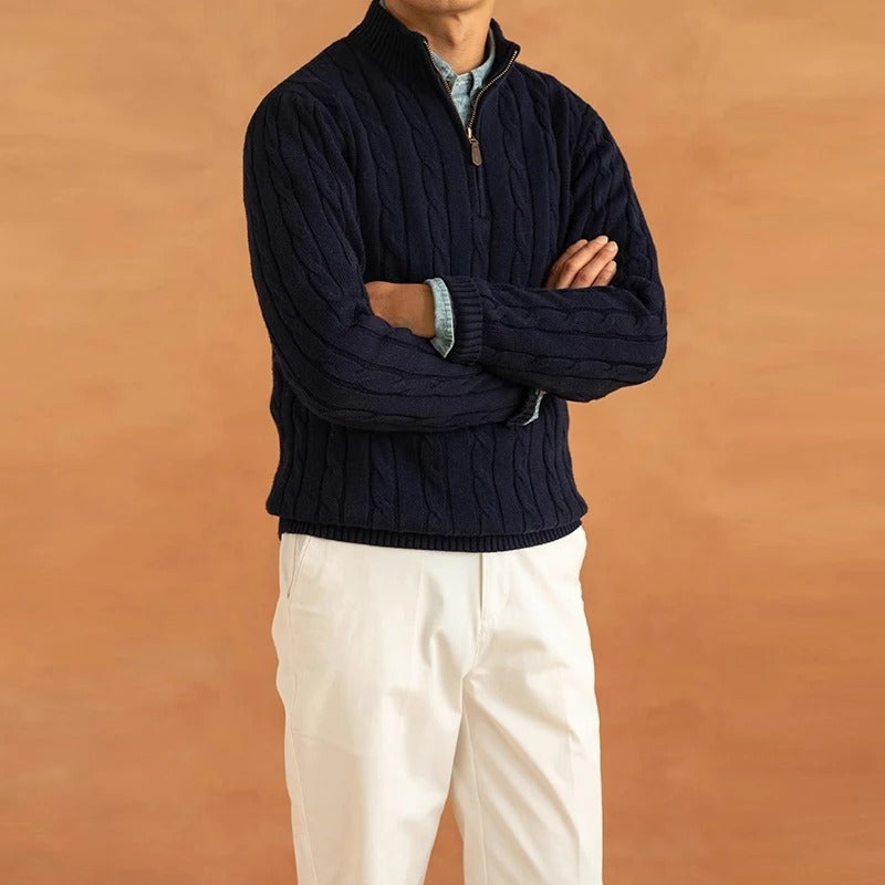 Cozy Mens Crew Neck Cable Sweater - BritishElegance