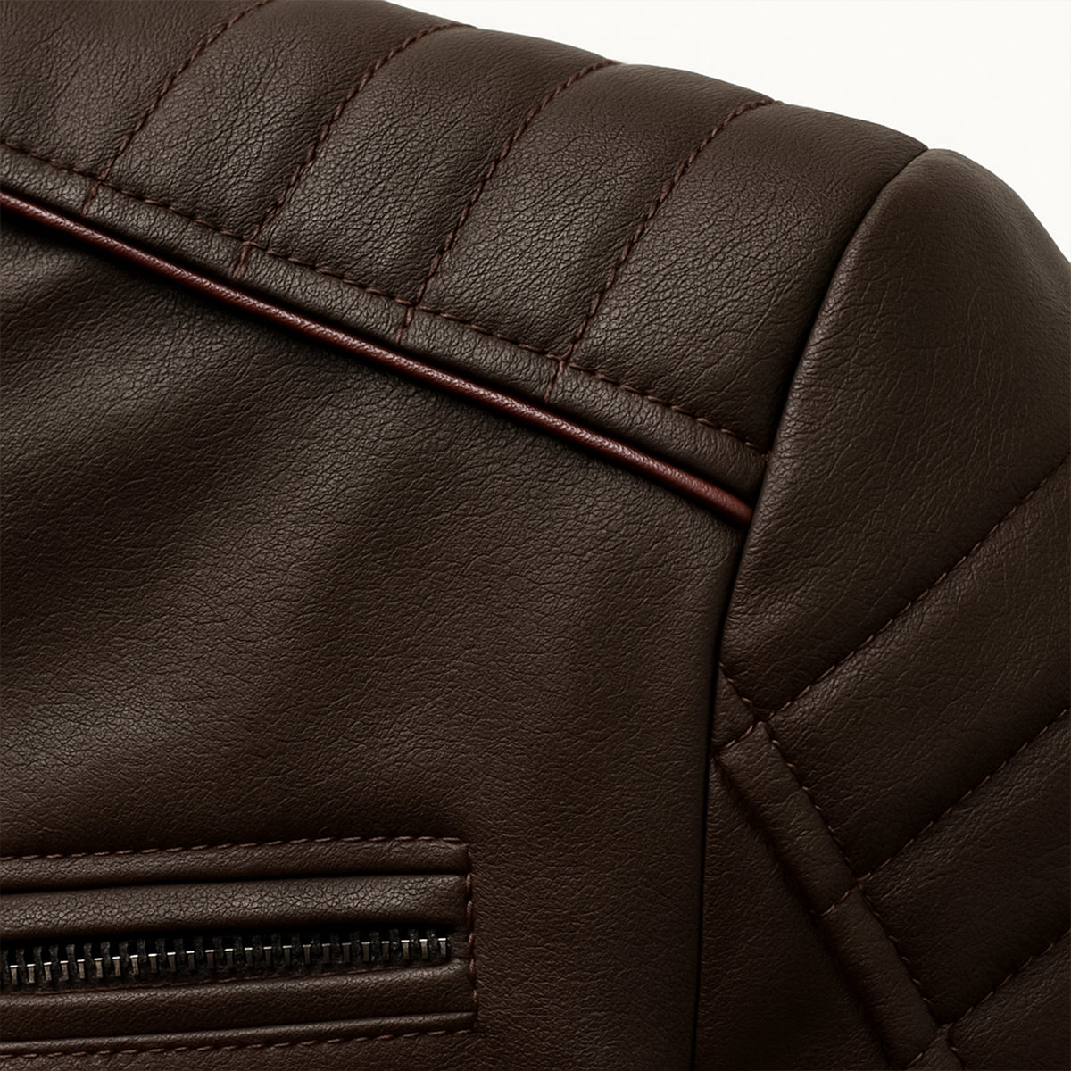 Men’s Faux Leather Racer Jacket with Quilted Trim