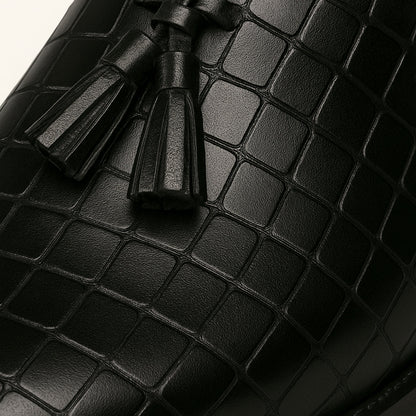 Men’s Embossed Tassel Slip On Mule Shoes