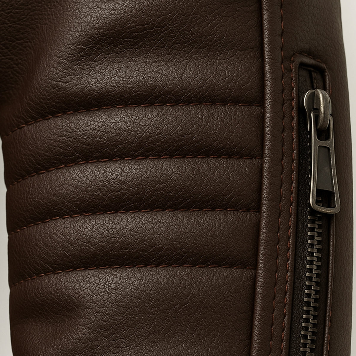 Men’s Faux Leather Racer Jacket with Quilted Trim