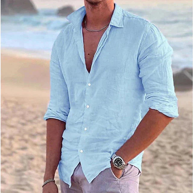 Zander | Men’s Linen Shirt – Cotton-Linen Blend Casual Summer Button-Down