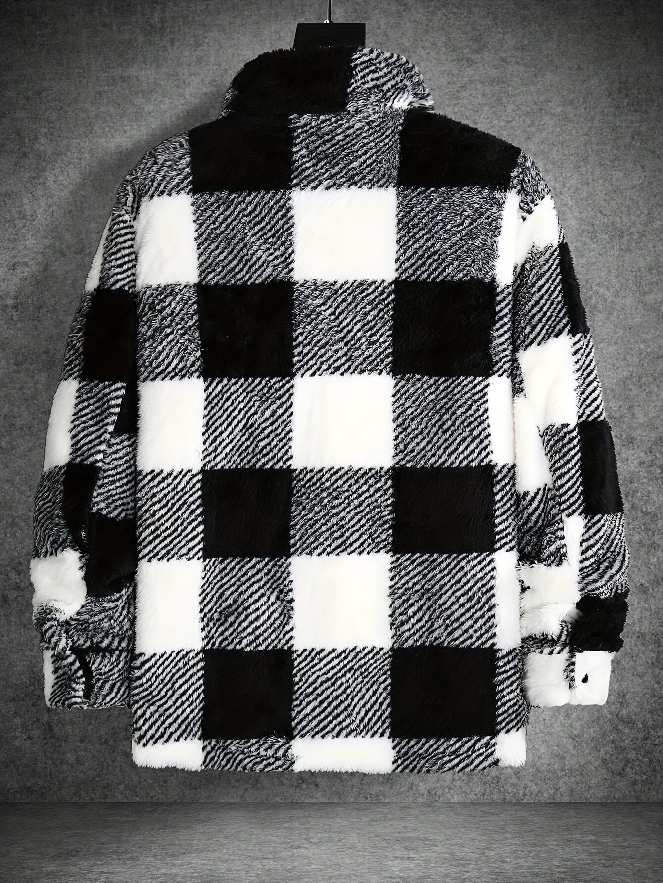 Men's Black and White Checked Fleece Jacket - Riley