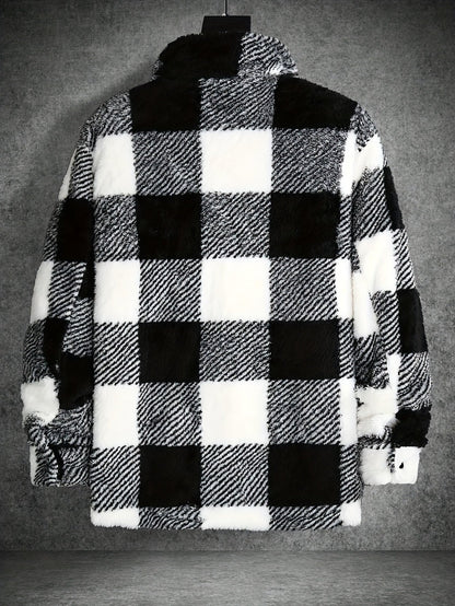 Men's Black and White Checked Fleece Jacket - Riley