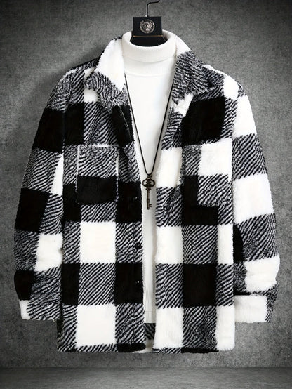 Men's Black and White Checked Fleece Jacket - Riley