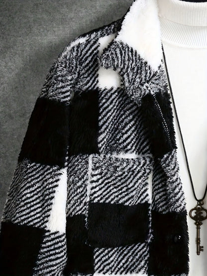 Men's Black and White Checked Fleece Jacket - Riley
