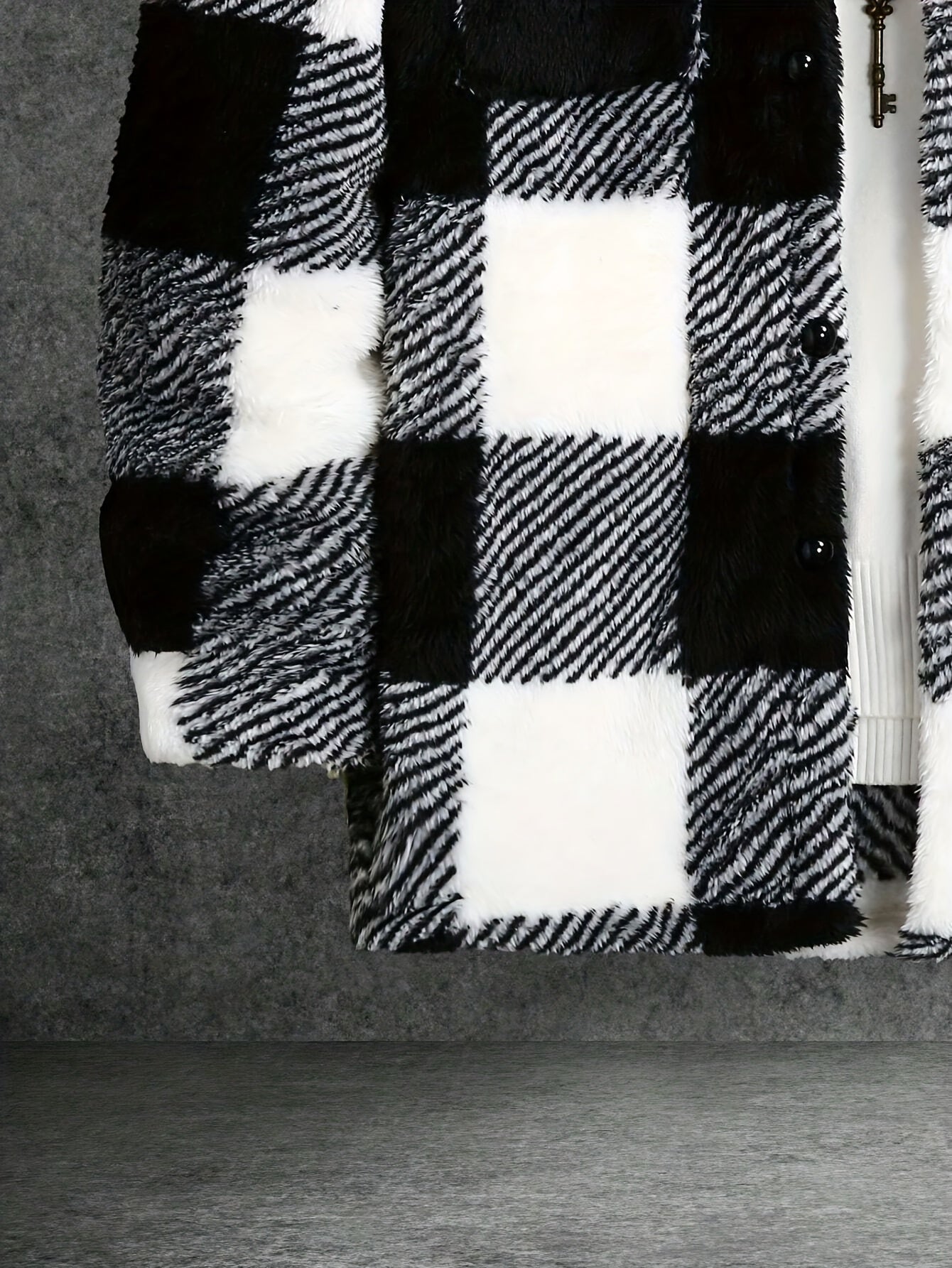 Men's Black and White Checked Fleece Jacket - Riley
