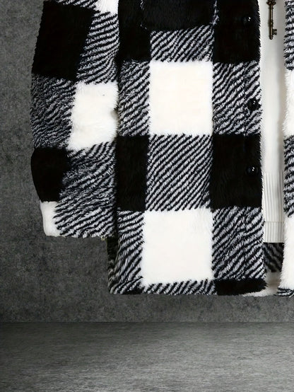 Men's Black and White Checked Fleece Jacket - Riley