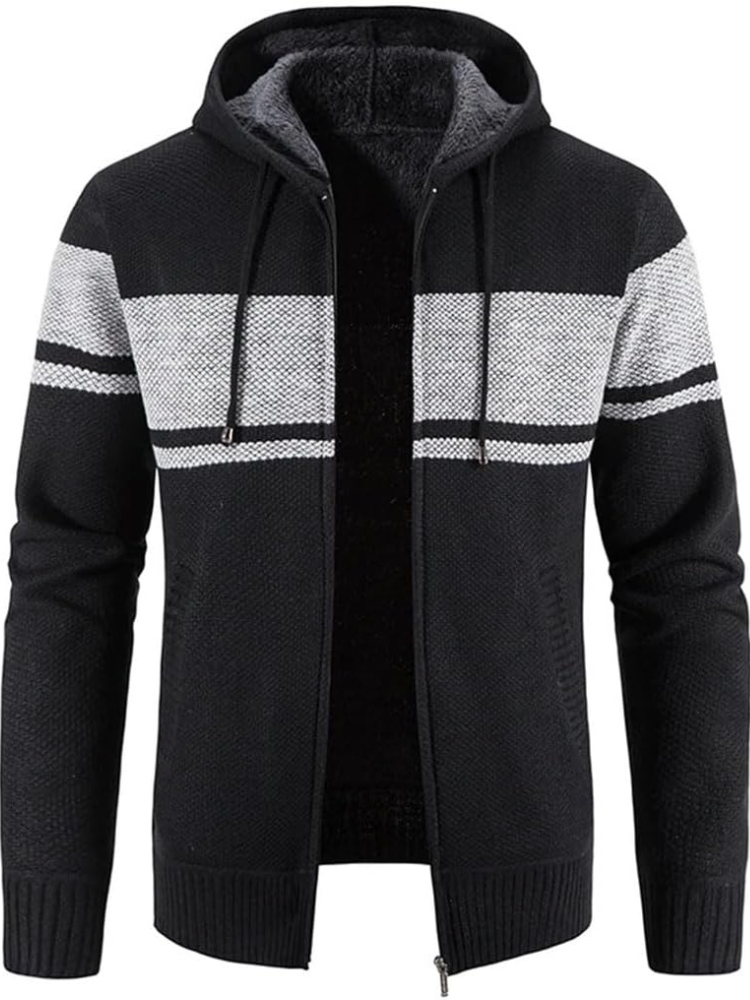 Warm Men's Hooded Fleece Jacket with Drawstring