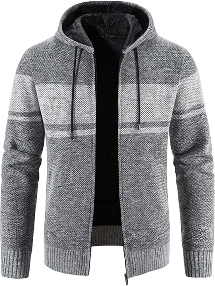 Warm Men's Hooded Fleece Jacket with Drawstring