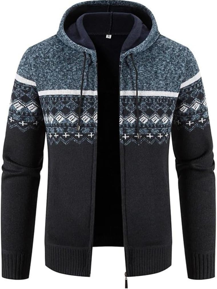 Warm Men's Hooded Fleece Jacket with Drawstring