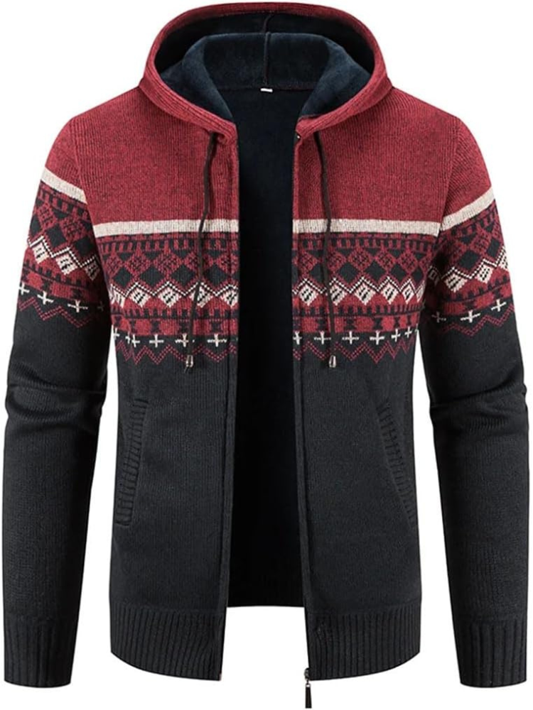 Warm Men's Hooded Fleece Jacket with Drawstring