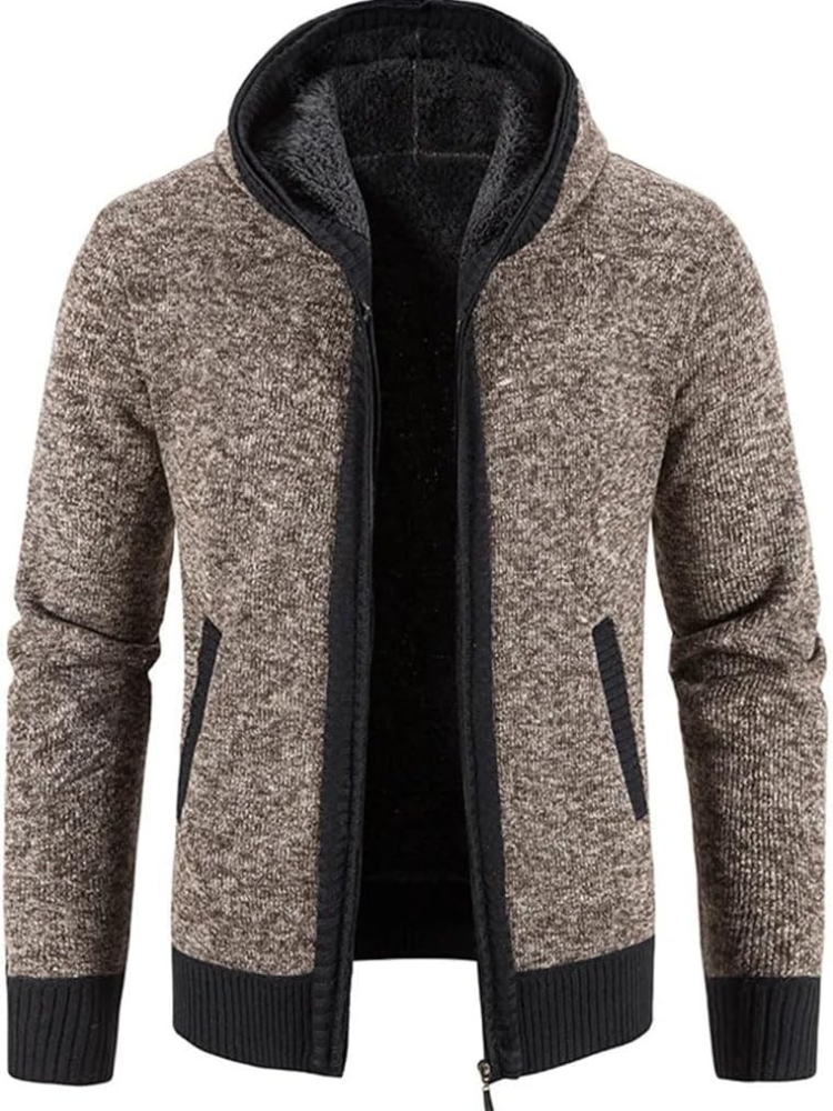 Warm Men's Hooded Fleece Jacket with Drawstring