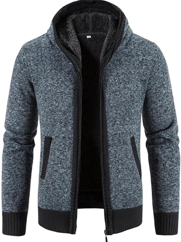 Warm Men's Hooded Fleece Jacket with Drawstring
