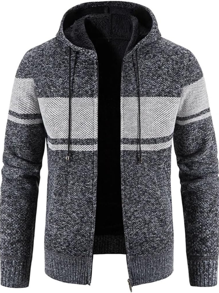Warm Men's Hooded Fleece Jacket with Drawstring