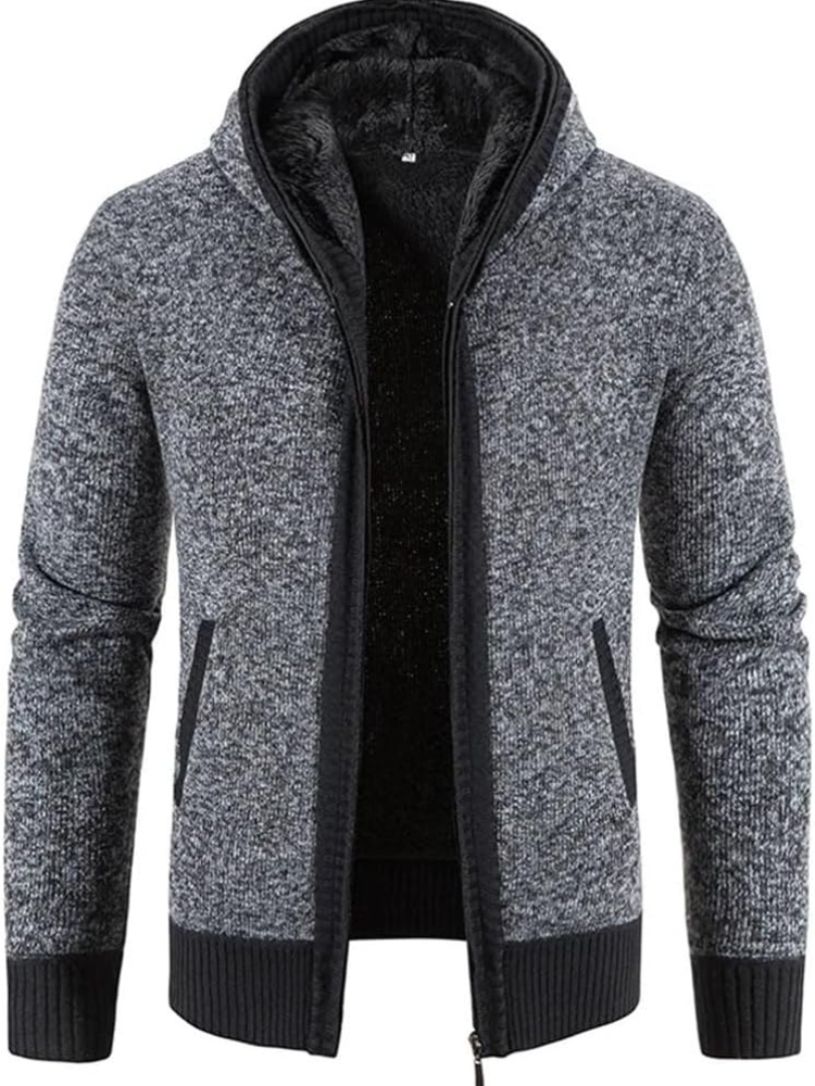 Warm Men's Hooded Fleece Jacket with Drawstring