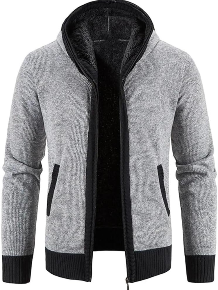 Warm Men's Hooded Fleece Jacket with Drawstring