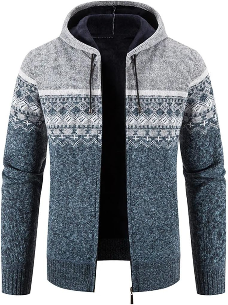 Warm Men's Hooded Fleece Jacket with Drawstring