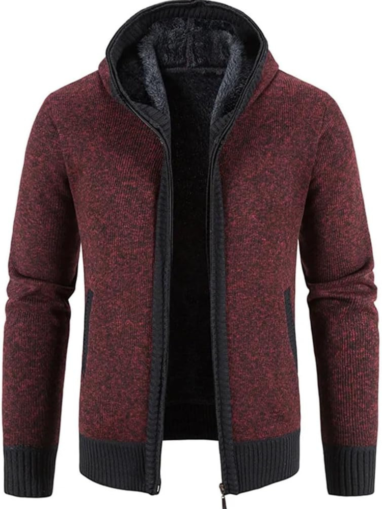 Warm Men's Hooded Fleece Jacket with Drawstring