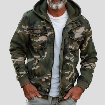 Men’s Camouflage Full Zip Hooded Utility Jacket