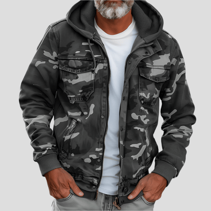 Men’s Camouflage Full Zip Hooded Utility Jacket
