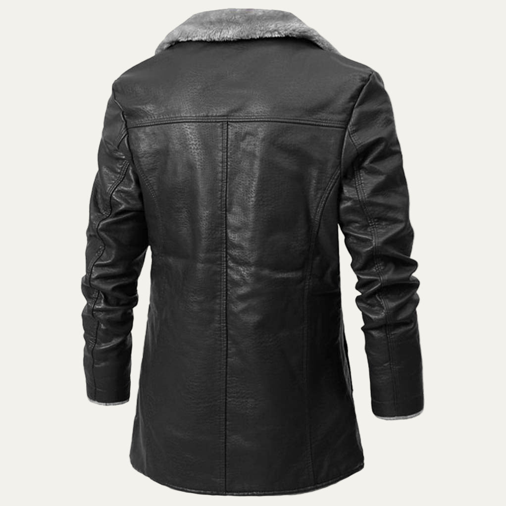 Men’s Long Shearling Lined Leather Look Coat