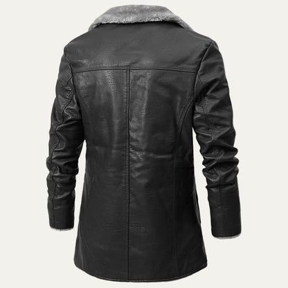 Men’s Long Shearling Lined Leather Look Coat