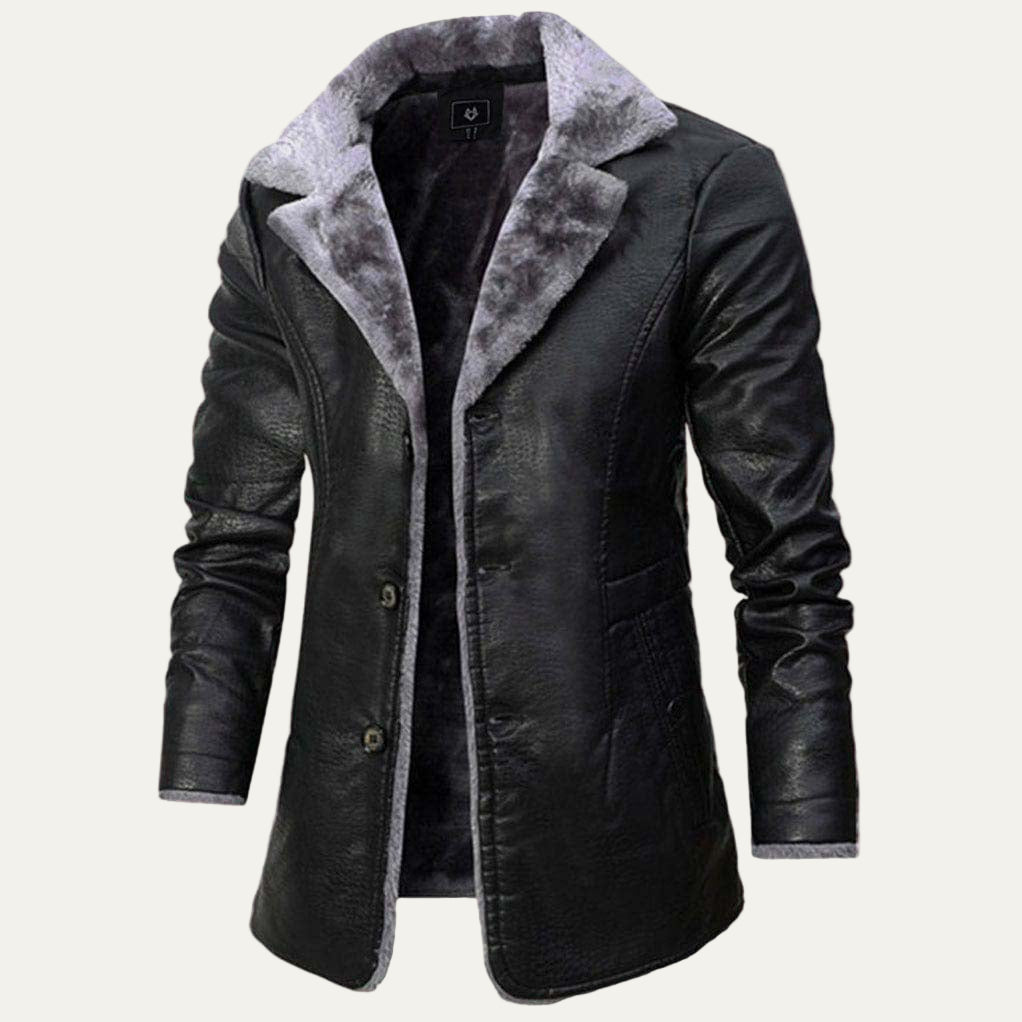 Men’s Long Shearling Lined Leather Look Coat