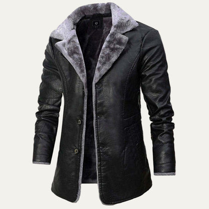 Men’s Long Shearling Lined Leather Look Coat