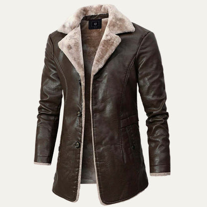 Men’s Long Shearling Lined Leather Look Coat