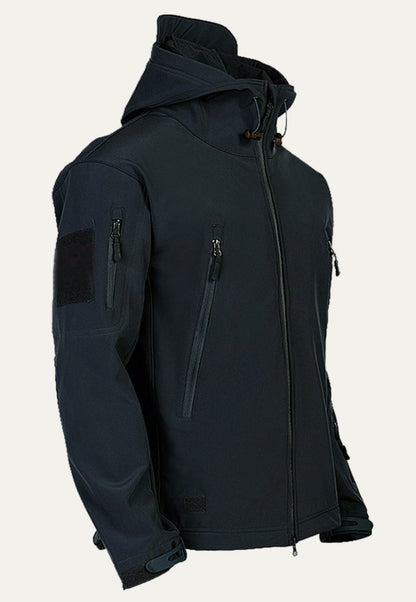 Men’s Tactical Softshell Jacket with Hood and Utility Pockets