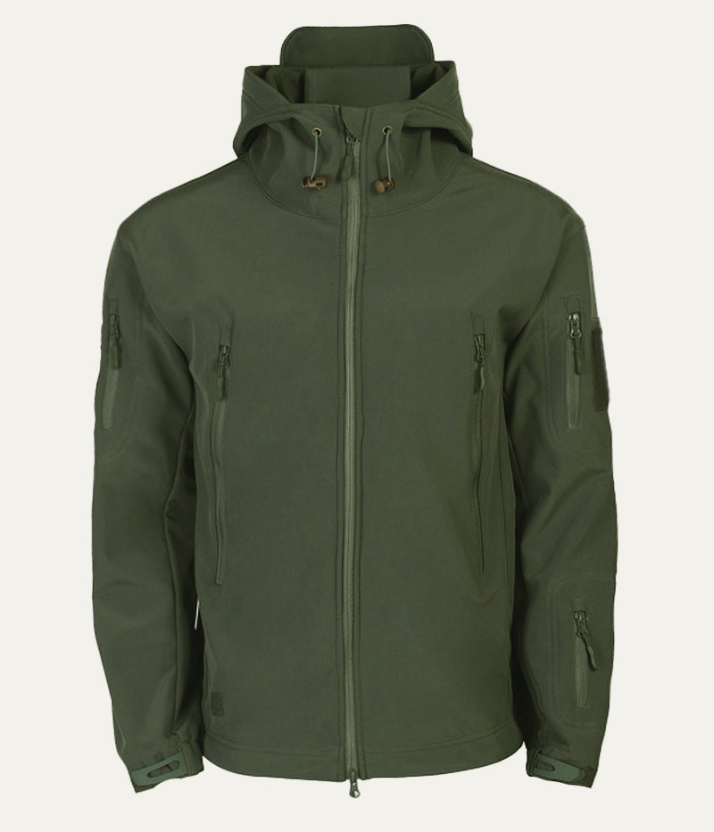 Men’s Tactical Softshell Jacket with Hood and Utility Pockets