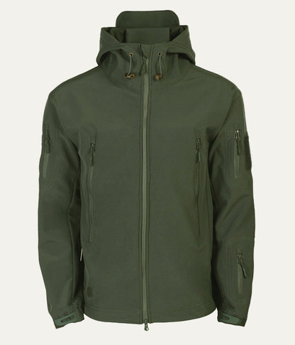 Men’s Tactical Softshell Jacket with Hood and Utility Pockets