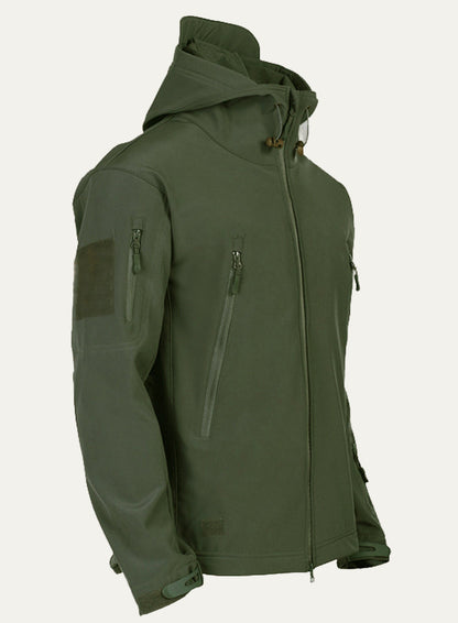 Men’s Tactical Softshell Jacket with Hood and Utility Pockets