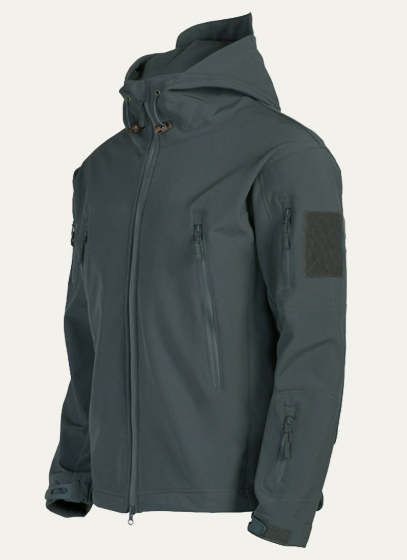 Men’s Tactical Softshell Jacket with Hood and Utility Pockets