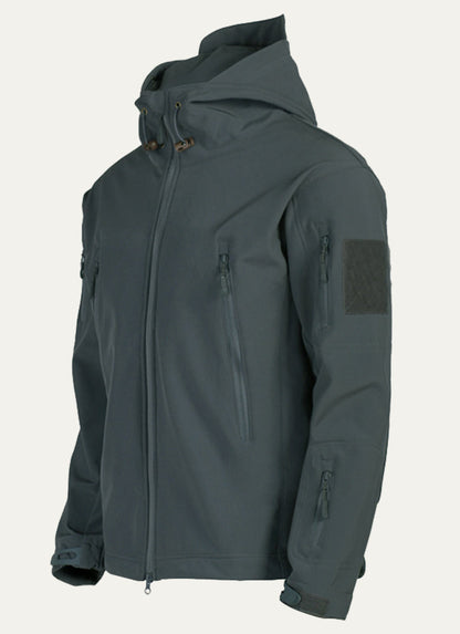 Men’s Tactical Softshell Jacket with Hood and Utility Pockets