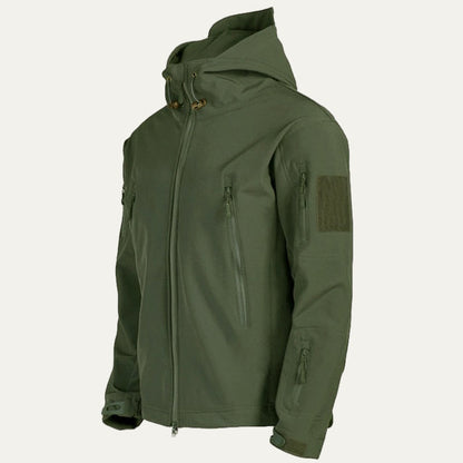 Men’s Tactical Softshell Jacket with Hood and Utility Pockets